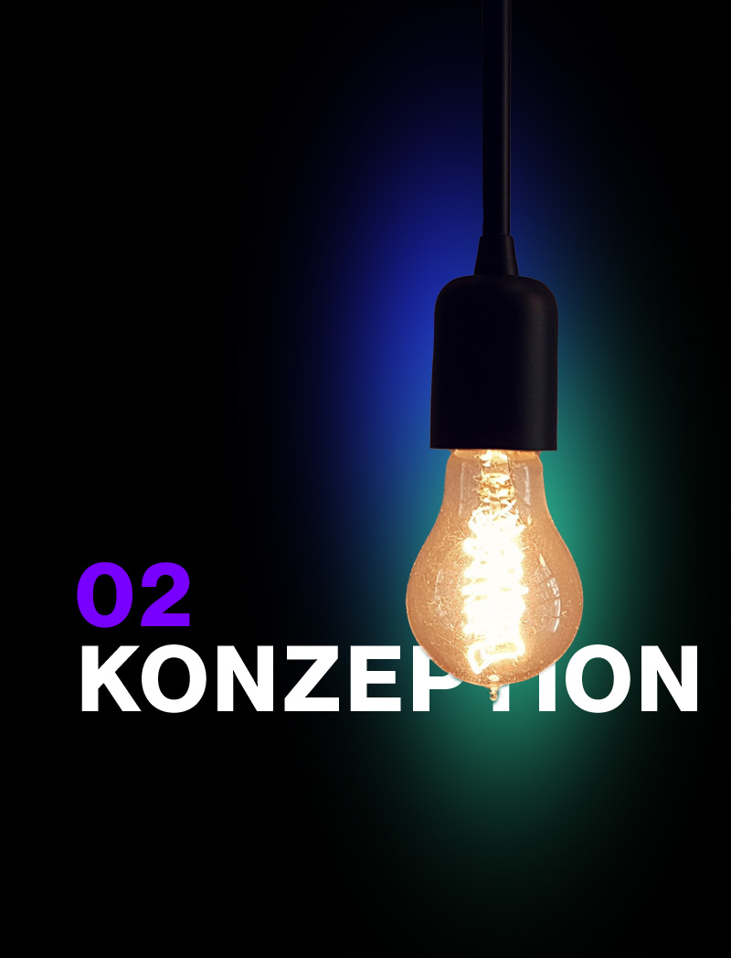 Eine Glühbirne mit dem Schriftzug "Konzeption"