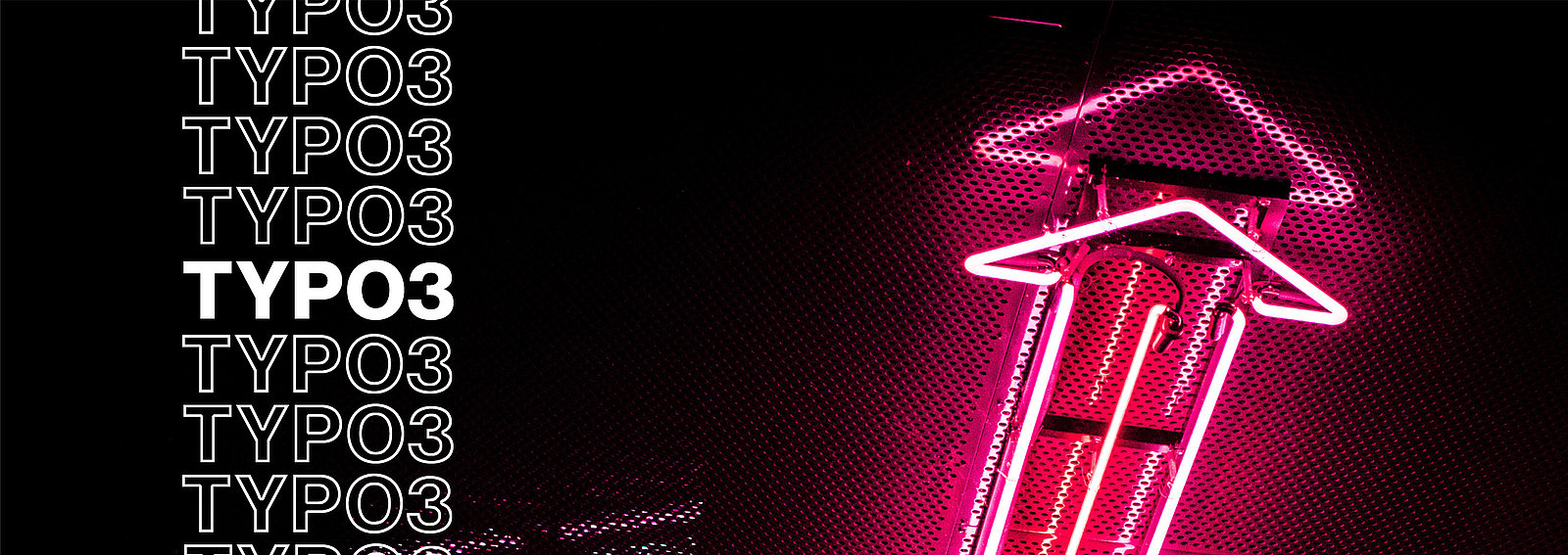 Ein Neonpfeil und TYPO3 v11 Text